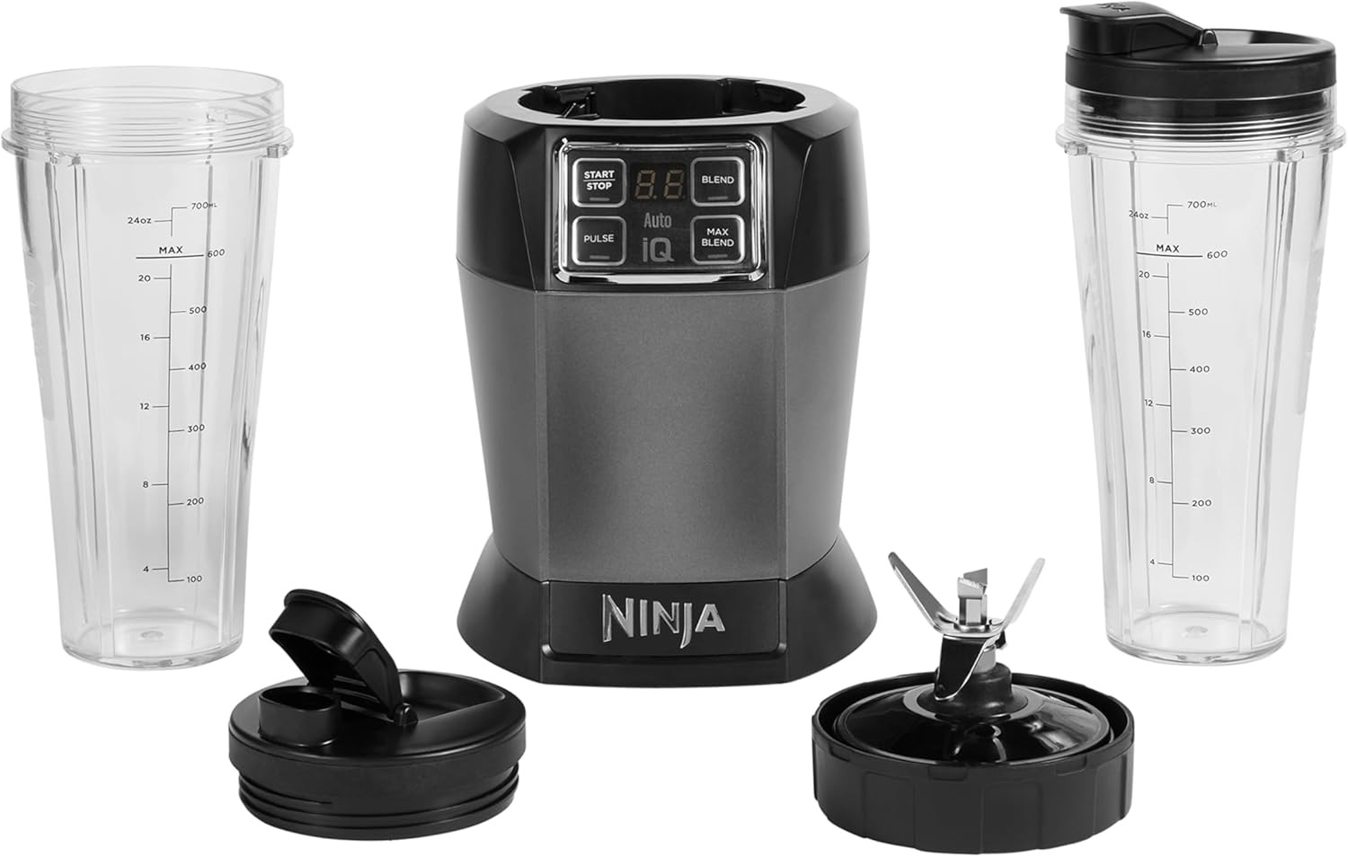 Ninja Frullatore 2 in 1, 1200 W, caraffa 2,1L, tazza 700ml, 3 programmi Auto-iQ: Blend, Max Blend, Crush, 4 impostazioni manuali, lavabile in lavastoviglie, nero, BN750EU