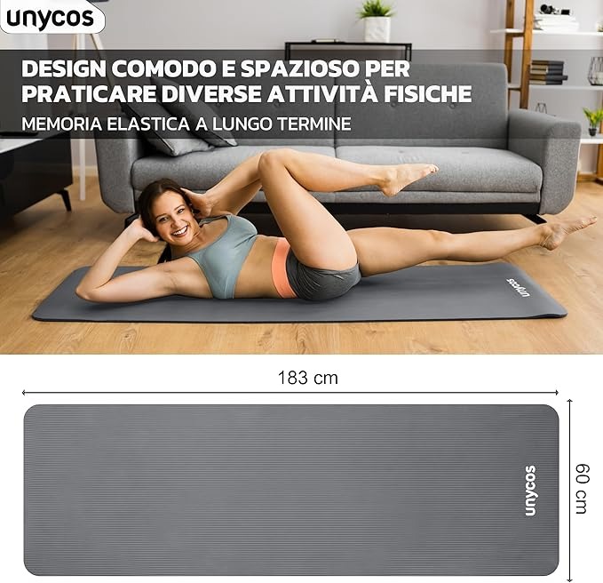 unycos - Tappetino Antiscivolo da Yoga, Pilates e Ginnastica Extra Spesso 10/15 mm, 183x60 cm | 72,04