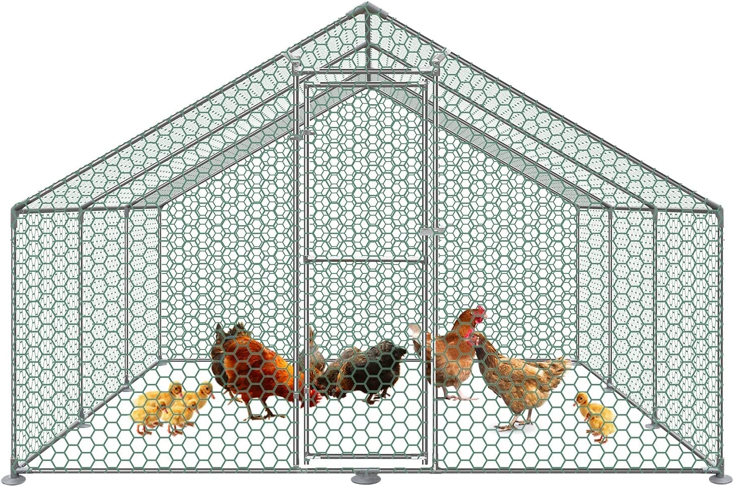 LZQ - Recinto con tetto per pollaio all'aperto, telaio in acciaio zincato e polietilene (PE), 3 x 6 x 2 m