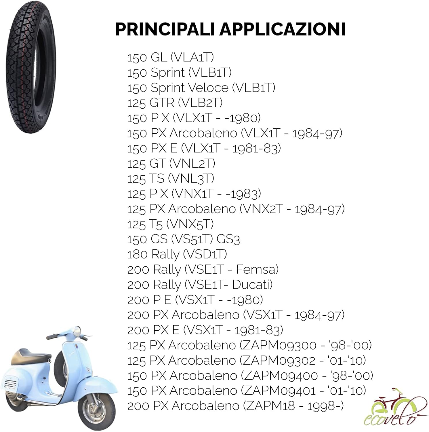 Rubber Tyre 3.50-10 + Camera for Vespa 125 150 200 PX Rainbow Tyre Dexestone 51J D795 4PR E4