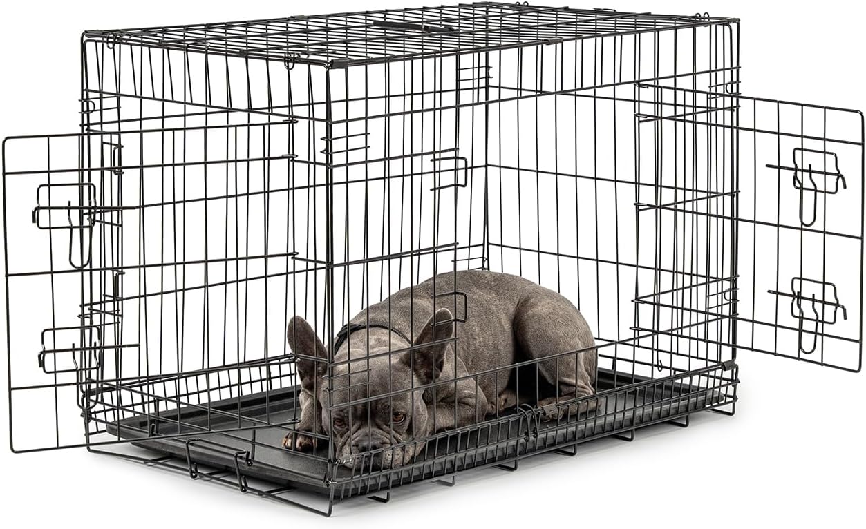 lionto Folding Transport Cage for Puppies for Dogs, (L) 76 x 49 x 56 cm Black