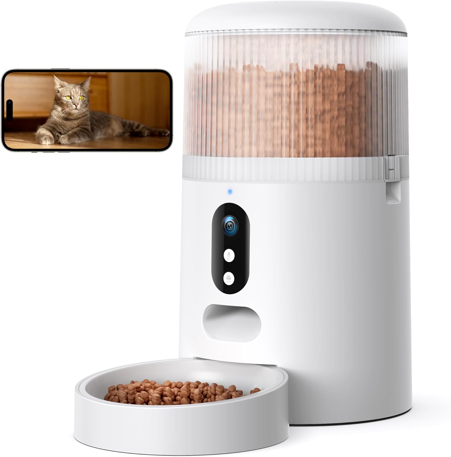 Faroro 4L Automatic Cat Food Dispenser, Cat and Dog Food Dispenser with Stainless Steel Bowl, Timer Function, 1 to 6 Meals a Day