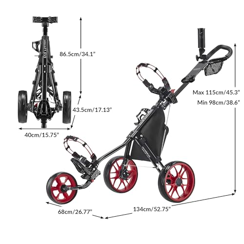 Caddytek Caddylite Superlite 3 Wheel Golf Push Cart, Carrello Unisex, Nero/Rosso, Taglia Unica : Amazon.it: Sport e tempo libero