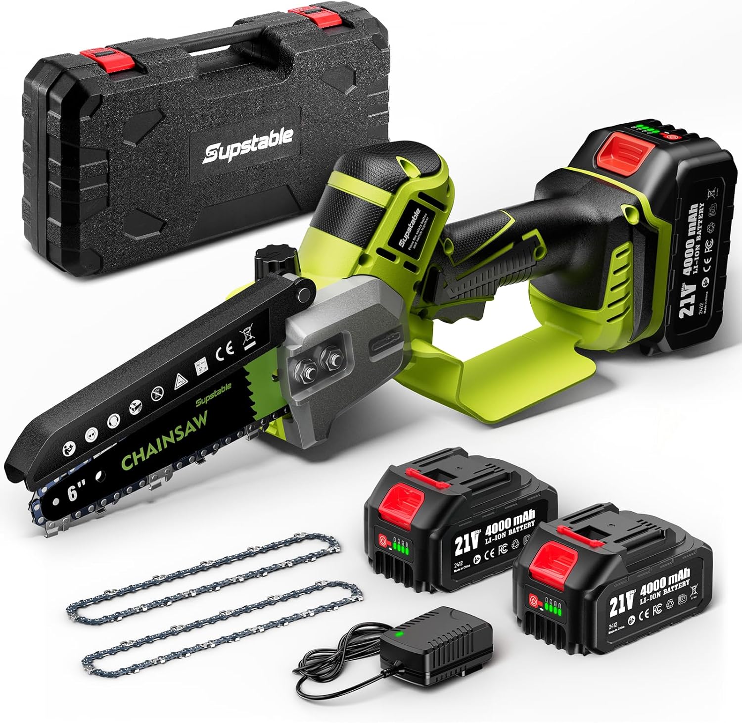 Supstable 12 Pollici Motosega a Batteria, Motosega Elettrica Senza Fili 2x5000mAh, Potatore Senza Fili per Attrezzi da Giardino, Taglio del Legno, Fai da Te (1200W Brushless) - S3 Pro