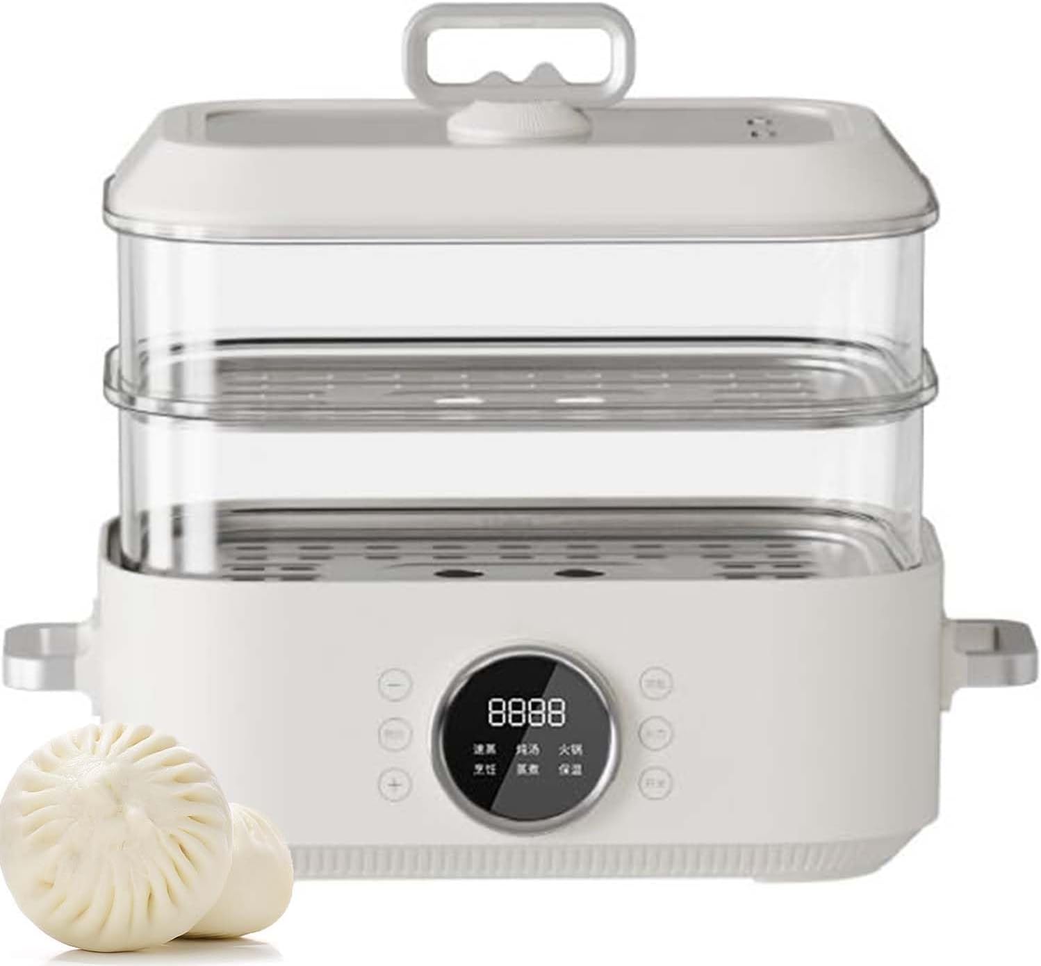 Electric Steam Pot, 1350W Electric Steamer, 10 Litres with 2 Stainless Steel Steamers + 2 Ceramic Lining for Soup Ravioli, 24 Hours Booking, for Soup Ravioli