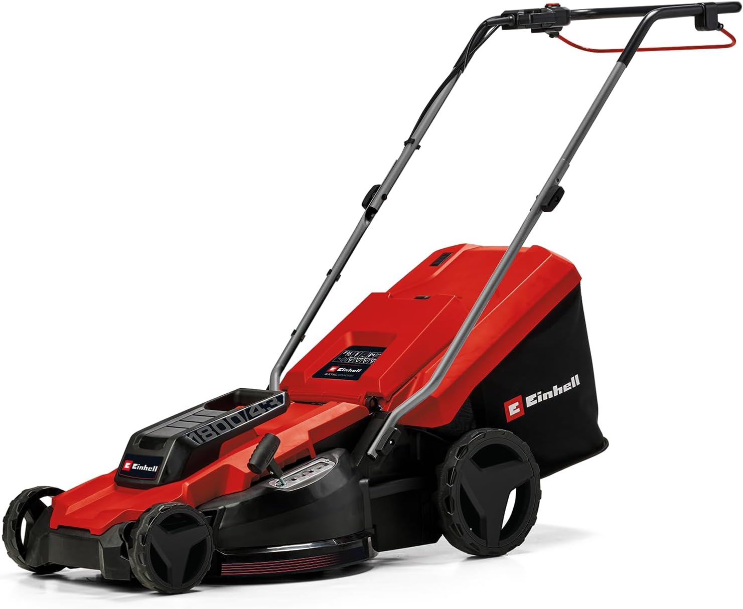 Einhell tosaerba elettrico GC-EM 1800/43 (1.800 W, larghezza di taglio 43 cm, fino a 800 m2, cesto raccoglierba da 50 L, regolazione centrale dell'altezza di taglio da 20 a 65 mm)