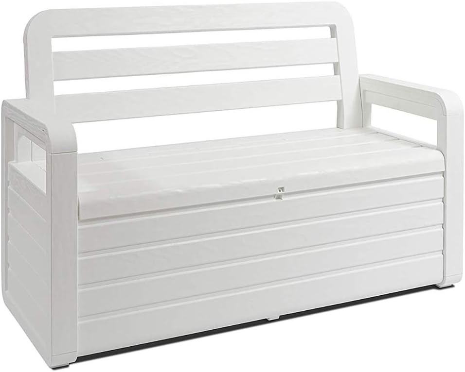 Toomax cassapanca Foreverspring con Seduta per 2 persone da 270 litri, in plastica, effetto Legno, colore bianco, dimensioni cm132.5x58x89h