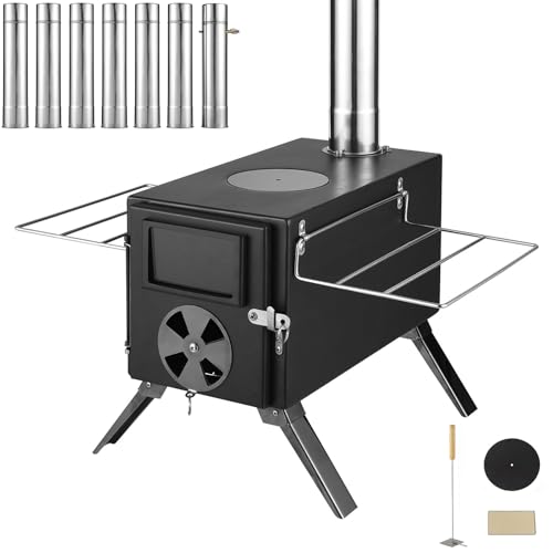 TAIMIKO Stufa a legna portatile da campeggio, stufa a legna da campeggio, con tubo antivento in acciaio 7 Stainles, per riscaldamento da campeggio, alloggio, cucina e barbecue, nero : Amazon.it: Sport e tempo libero