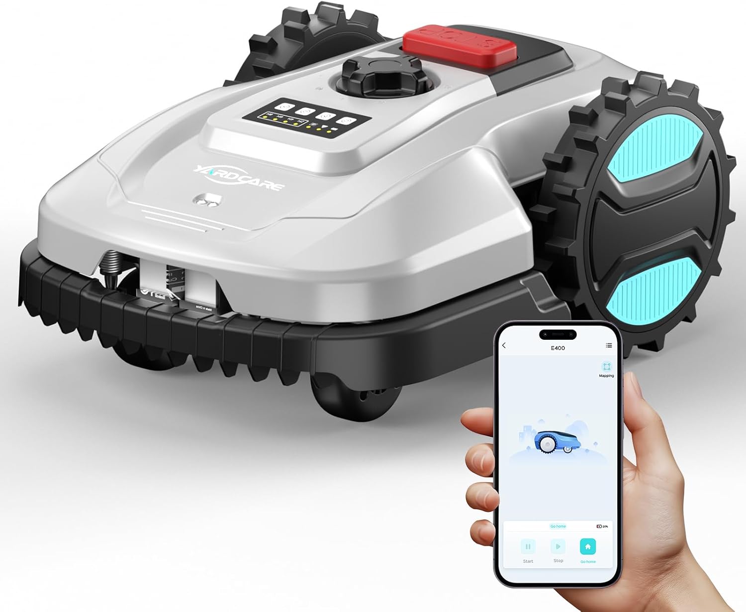YARDCARE E400 Robot Lawn Mower with App Control, Up to 400 m2, Robot Lawn Mower with Rain Sensor, IPX5 System, Automatic Charging Function, Cutting Width 18 cm