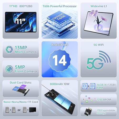 OUKITEL OT11 Tablet 11 Pollici Android 14 Tablets   16GB 128GB(TF 1TB) Tavoletta Octa core Tablet Gaming, Tablet in Offerta 4G LTE Dual SIM 5G WiFi, 8000mAh/10W/13MP 5MP/BT5/GPS/GMS/Widevine L1, Viola : Informatica