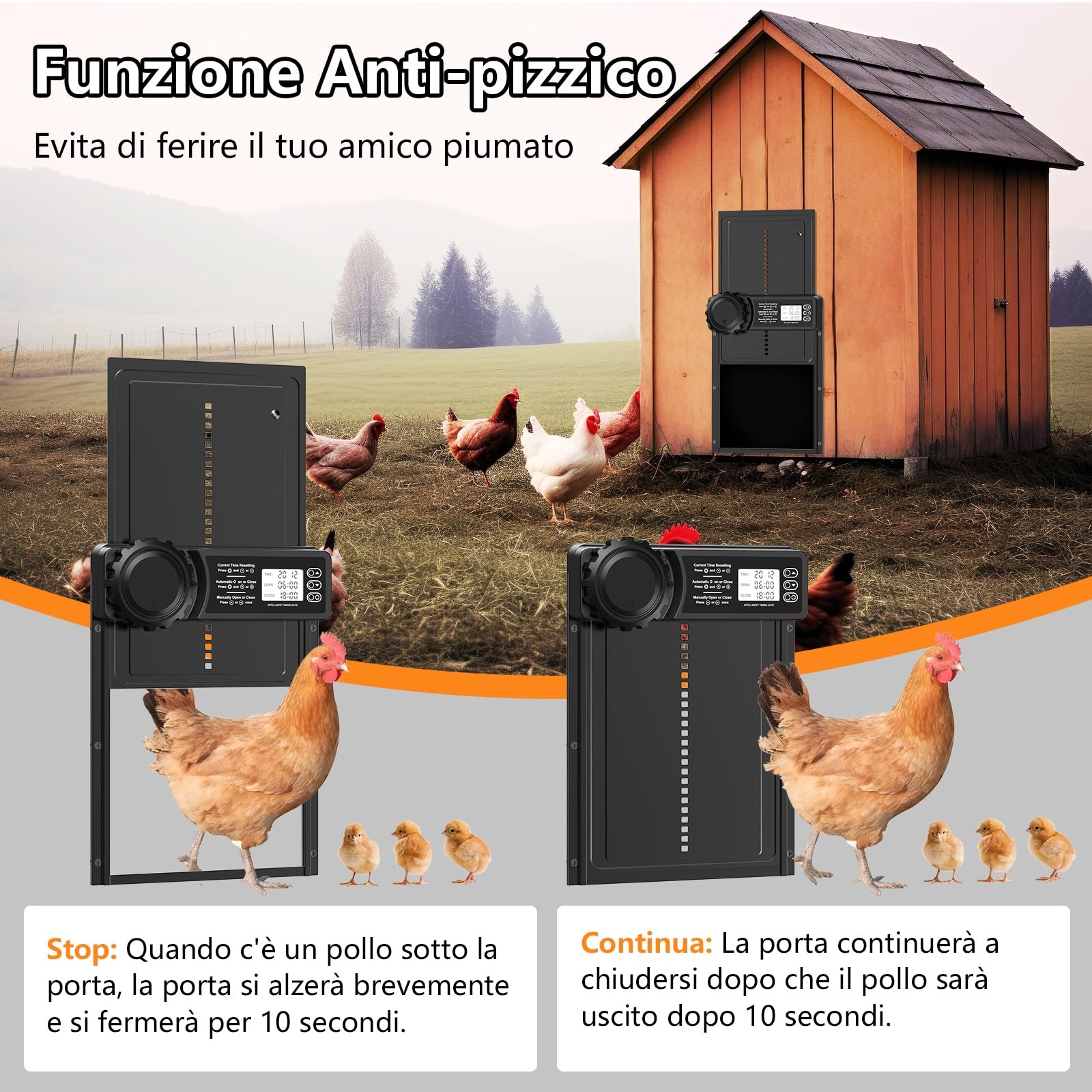 Porta per Pollaio Automatica,Porta Automatica Pollaio Solare,Porta Pollaio Automatica con Timer, Display LED, Sensore di Luce, Telecomando,apriporta in modo sicuro