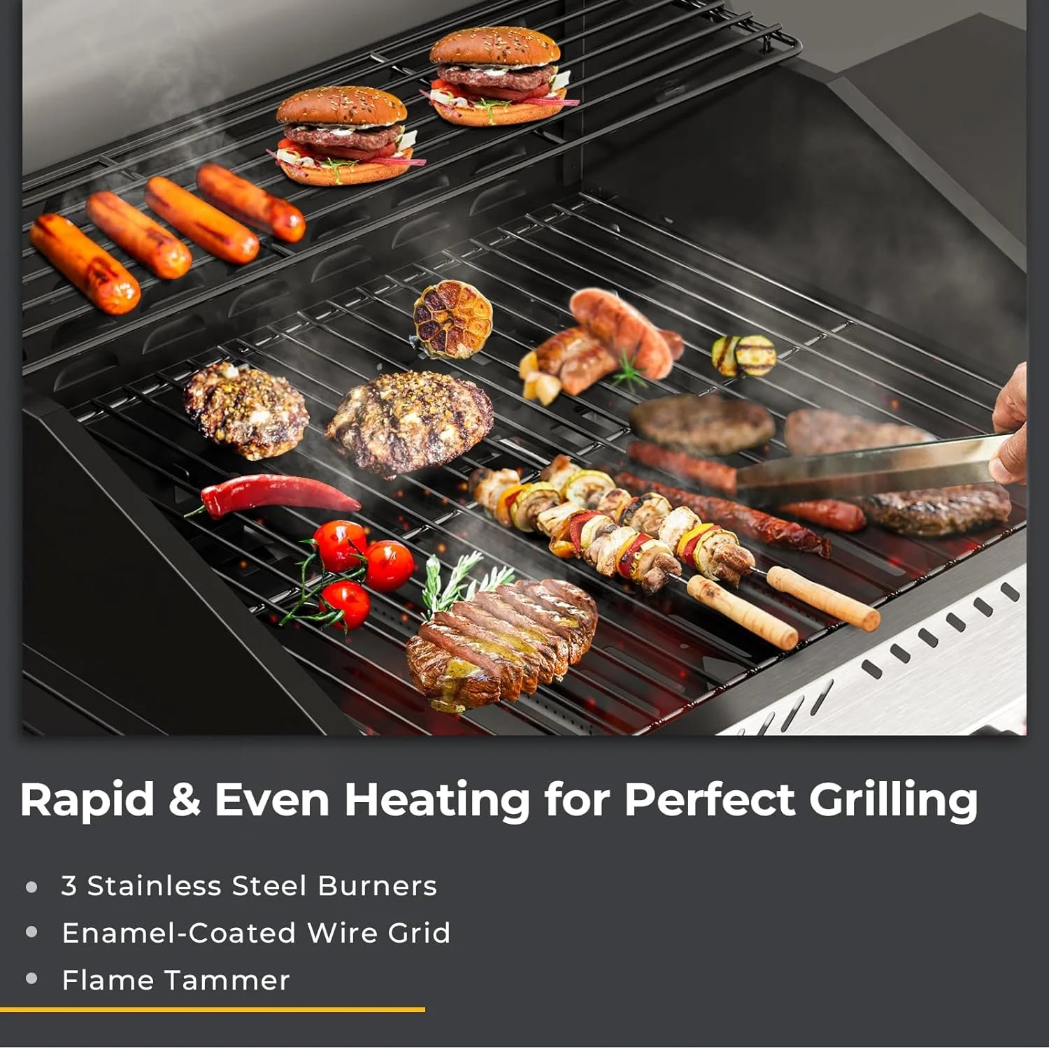 Griglie a gas propano R.W.FLAME a 3 e 4 fuochi con bruciatori laterali, per cucinare all'aperto, barbecue, patio, campeggio