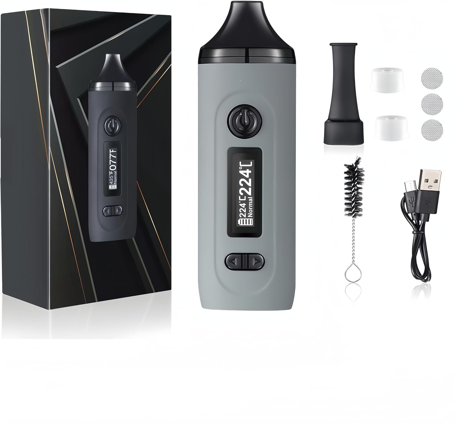 KinZon Dry Herb Vaporizer, OLED Display and Temperature Control, Fast Heating in 30s (Grey)