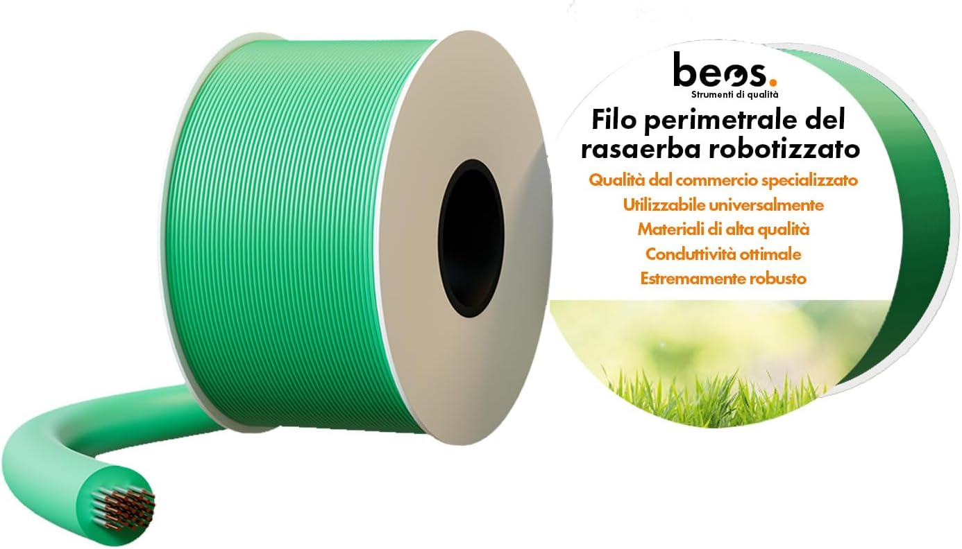 BEOS庐 PREMIUM Robotic Lawn Mower Edge Cable - Universal Compatibility - Quality Copper Edge Wire - Cable for Worx, Gardena, Husqvarna, Bosch and Many More Robotic Lawnmowers - 100m