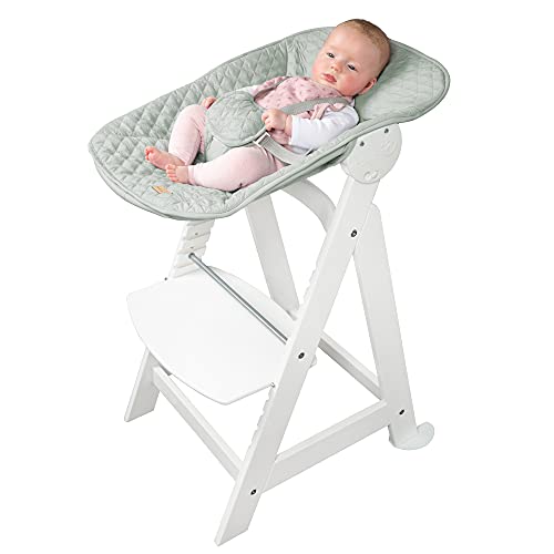 roba Seggiolone Evolutivo Born Up 2in1, Sdraietta roba Style Verde Ghiaccio Reclinabile, Fodera Impermeabile, Altezza Regolabile, Robusto e Resistente, Ergonomico, fino ai 70 kg, Legno Laccato Bianco : Prima infanzia