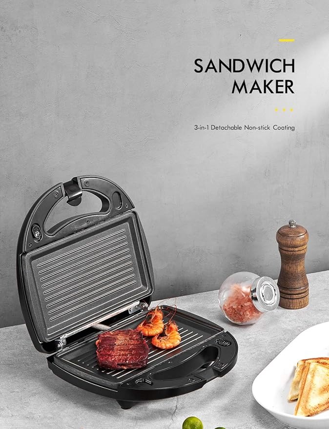 Waffles piastra 3 in 1 Yabano, 800W tostapane per toast, piastra waffles e pancake, con 3 tostiera piastre removibili, Indicatori Luminosi, Rivestimento Antiaderente [Classe di efficienza energetica A+++]