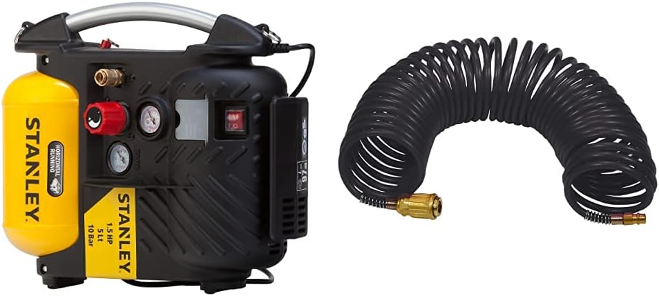 Stanley Compressor DN200/10/5 - Compressore Aria per Auto 10 bar - 5 l - 180 l/min - Compressore portatile con Maniglia e Tracolla - Giallo