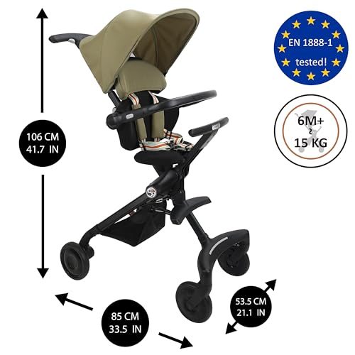 509 Crew EZ TRAVELLER Baby Buggy Stroller Pushchair, Easy & Compact Fold, 2 posizioni Recline Backrest, manico regolabile in altezza, barra frontale regolabile, canopy, basket, da 6 m a 15 kg, kaki : Prima infanzia