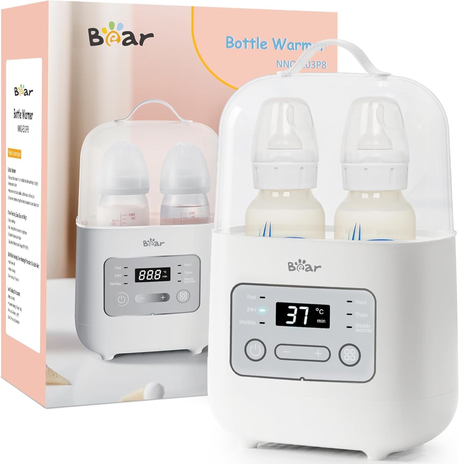 Bear 6 in 1 scaldabiberon锛孊iberon sterilizzatore锛宺iscaldamento 24 ore,riscaldamento/scongelamento degli alimenti锛寁elocit脿 3-7 minuti, senza BPA, con display LCD锛宎utoclavabile 99,99%