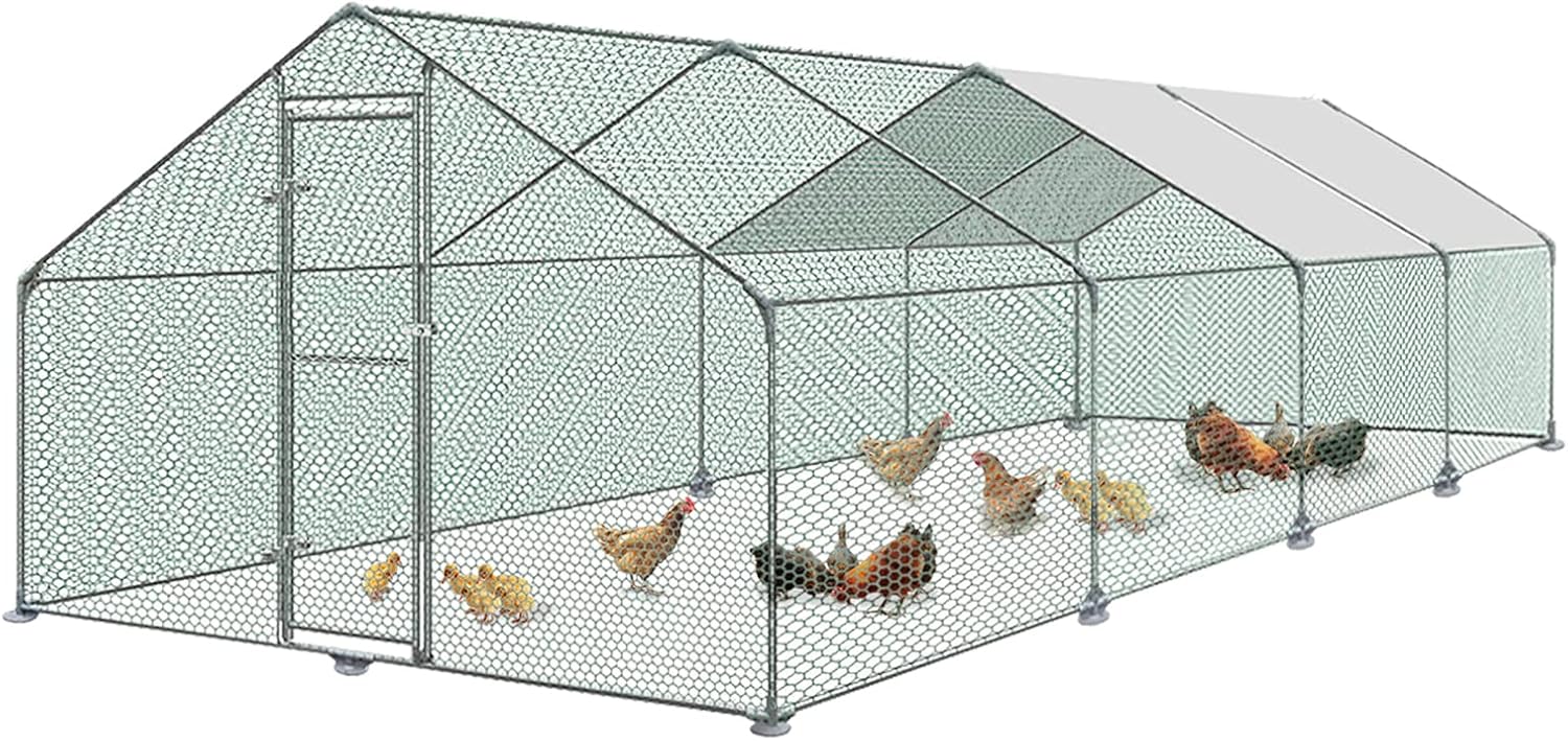 LZQ - Recinto con tetto per pollaio all'aperto, telaio in acciaio zincato e polietilene (PE), 3 x 6 x 2 m