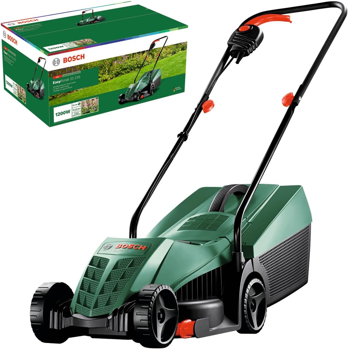 Bosch Rasaerba a filo EasyRotak 32-235 (motore da 1.200 W, larghezza di taglio: 32 cm, cesto raccoglierba da 31 l, per giardini di piccole dimensioni)