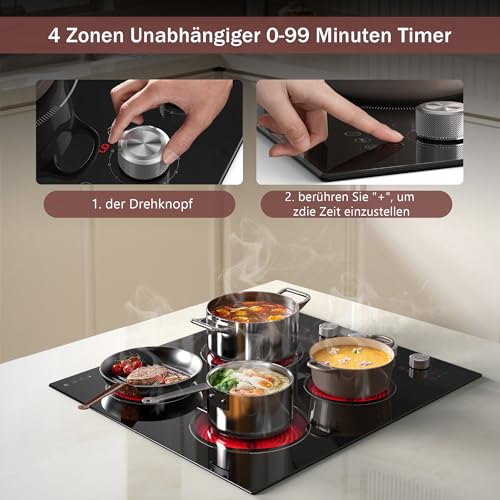 Karienvir Piano cottura in ceramica 4 fuochi, 60 cm, Comando a distanza, 9 livelli di potenza，Pausa, Timer da 99 minuti, Blocco di sicurezza : Amazon.it: Grandi elettrodomestici