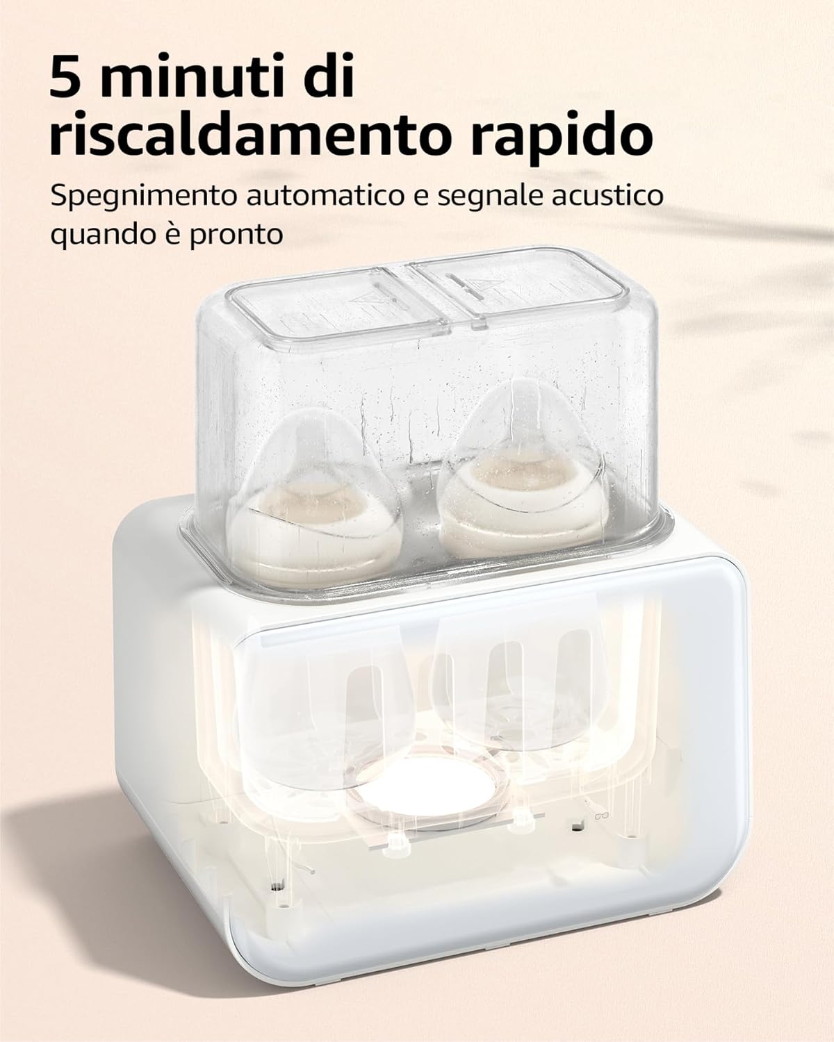 Scaldabiberon Scaldabaschette per Bambini, Sterilizzatore per Biberon 8 in 1 Fast Riscaldamento e Sbrinamento, Senza BPA, con Display LCD (Biancocrema)