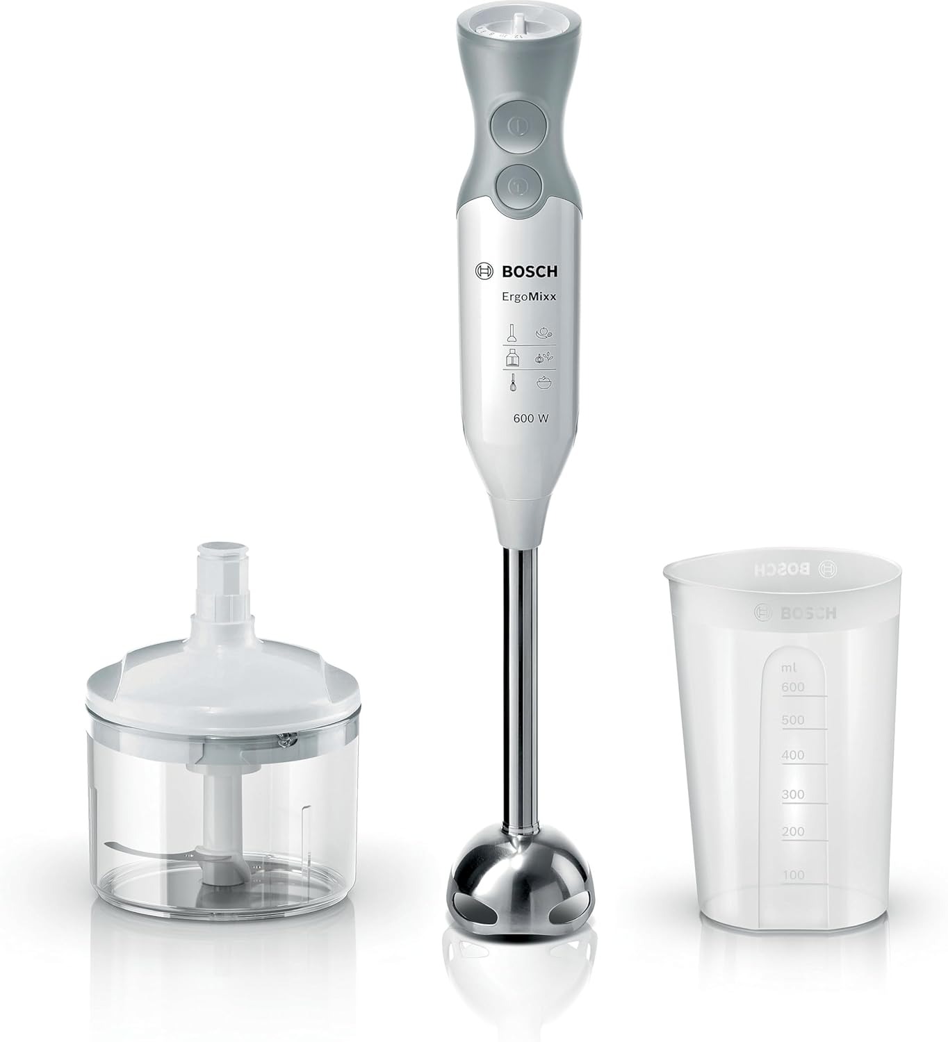 Bosch Elettrodomestici ErgomMixx Mixer a Immersione, Frullatore, 600 W, 70 Decibel, Plastica, 12 velocità, Bianco