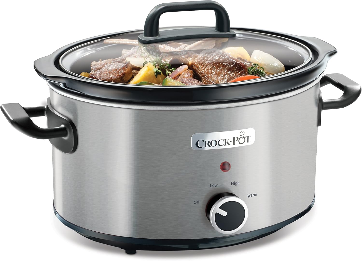 Crockpot Slow Cooker, Slow Cooker, 3.5 Litre Capacity, up to 4 People, 2 Cooking Settings and Keep Warm Function, 210 W, Ceramic, Silver