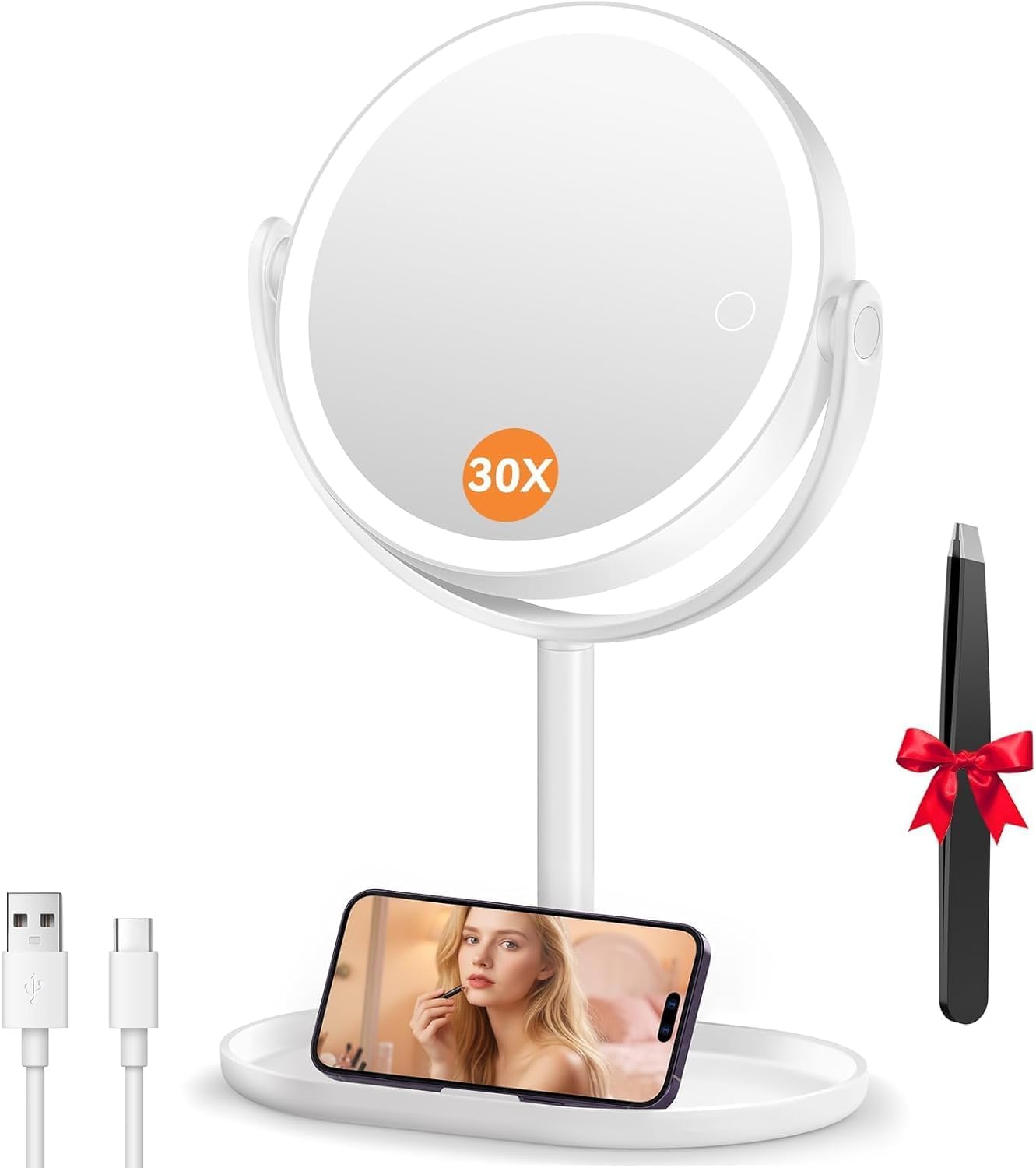 Auxmir Specchio Trucco con Luci 30X/1X Bifacciale, Specchio Ingranditore 8