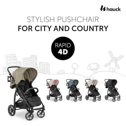 hauck Passeggino Leggero Rapid 4D per Bambini dalla Nascita fino a 22 kg con funzione Reclinabile, Pneumatici in Gomma, Portabicchieri, UPF 50 , Passeggino Compatto, Cestino XL fino a 3 kg   Nero : Prima infanzia
