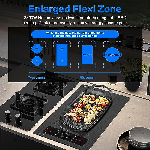 Piano Cottura Induzione con Flex zone, AMZCHEF Piastra a Induzione 2 Fuochi con 9 Livelli di Potenza, Riscaldamento Intermittente, Serrature e timer di sicurezza,Controllo Touch Slide,3300W,grigio : Amazon.it: Grandi elettrodomestici