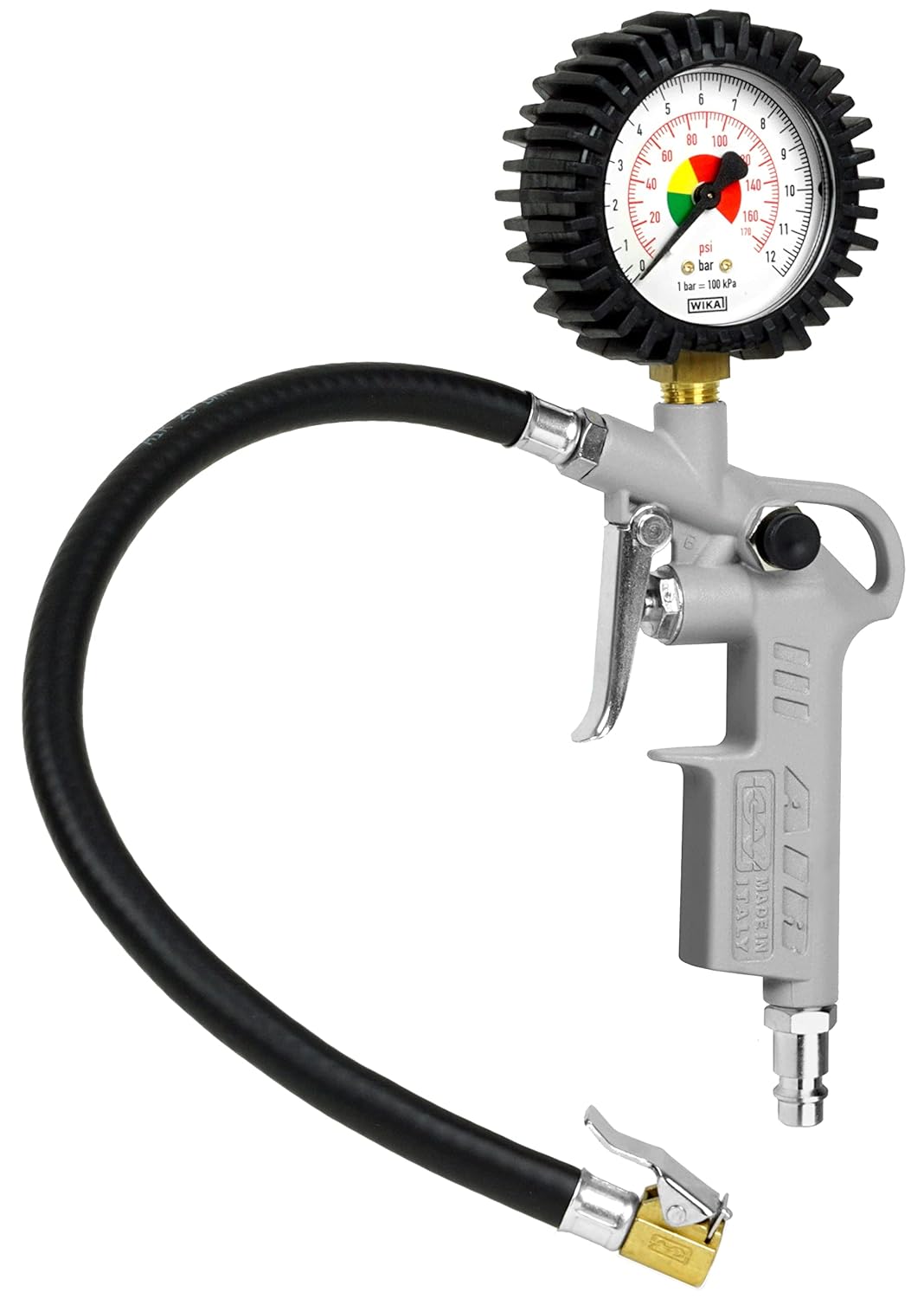 GAV Pistola Gonfiaggio Pneumatici Professionale Made in Italy con Manometro Pressione WIKA da 63mm per Pressione Gomme di Auto Moto Camion e Biciclette - Scala in BAR Psi - 60D (Standard)