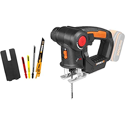 Worx WX550.9 Seghetto Alternativo Combinato a Batteria 20V, Testa Girevole, 3.000 giri/min, Power Share Dispositivo di Base   Solo Corpo Macchina : Fai da te