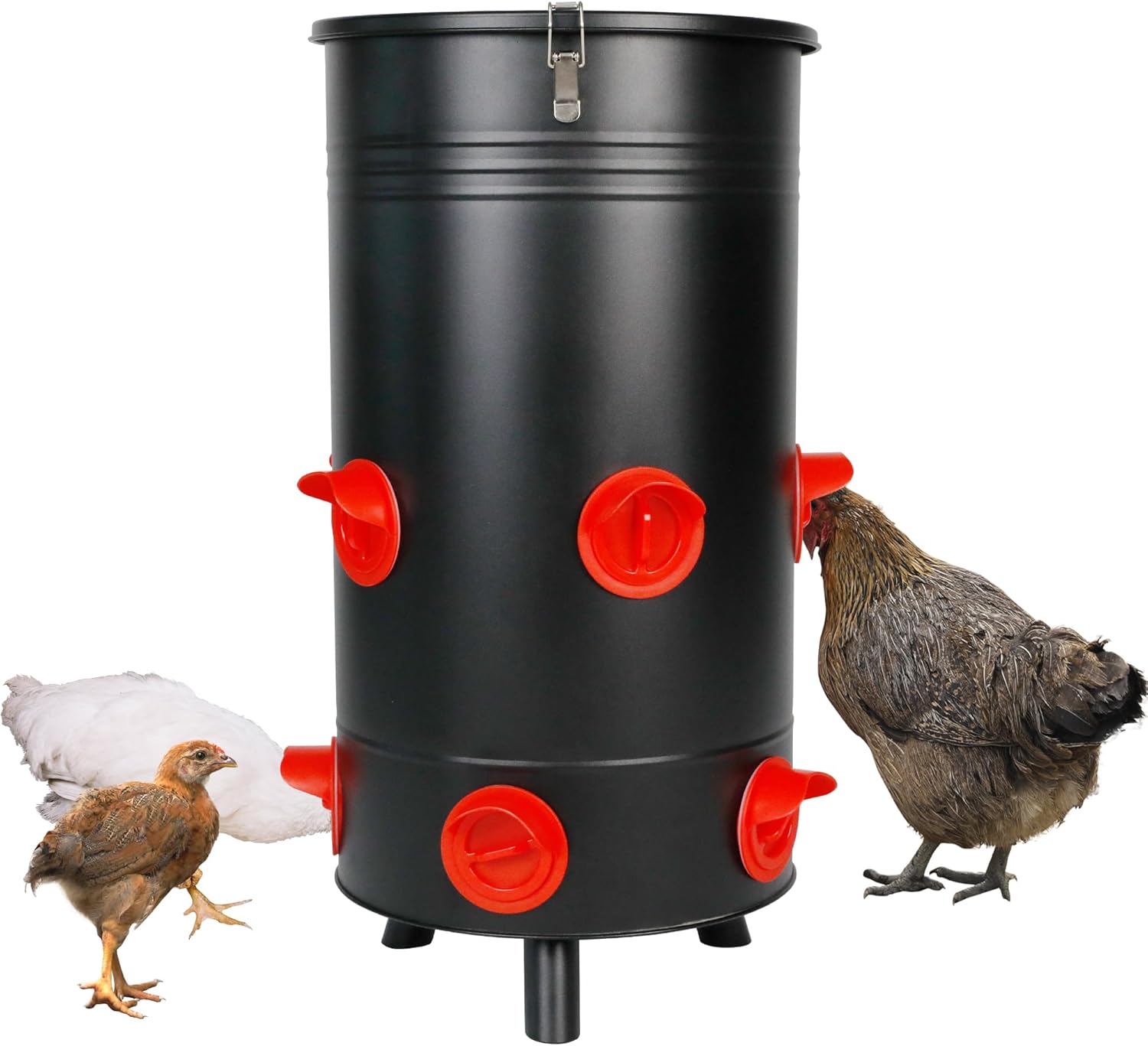 JonesHouseDeco Mangiatoia per Galline Automatico, 80LB Metallico Mangiatoia Galline, Distributore Automatica, Gravità Naturale Tramoggia, Anti-Spreco, per Polli Pollame Galline Alta Qualità