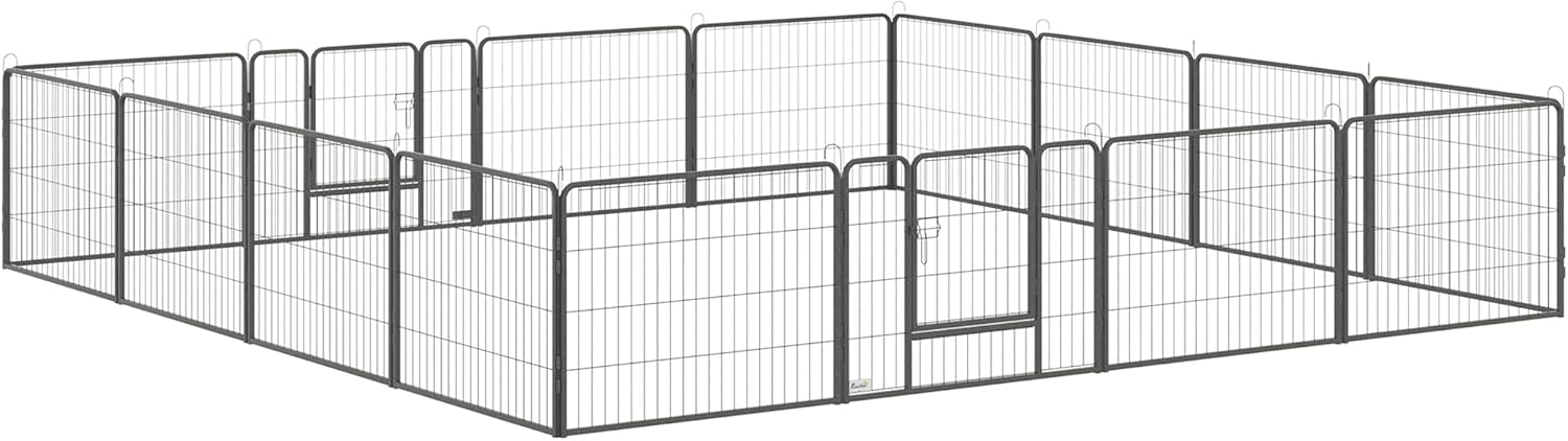 PawHut Recinto per Cani di Piccola a 12 Pannelli Modulabili da 80x1.5x60 cm, Box per Cani e Cuccioli Pieghevole con 2 Porte in Acciaio con 12 Picchetti, Nero