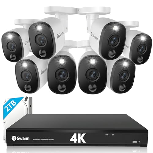 Swann SWDVK 1655808WL   Sistema di sicurezza DVR a 16 canali, 8 telecamere DVR 5580 con cavo, 4K HD DVR 5580   HDD da 2 TB, acquisizione audio, visione notturna a colori, spia di rilevamento calore e : Fai da te