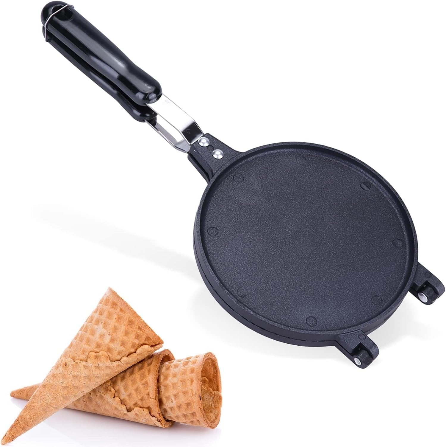 HERCHR Waffle Cone Maker, Macchina per Coni Gelato Piastra, Teglia Antiaderente a Gas per Frittata di Coni Gelato alla Crepe Pizzelle, Diametro 6,7 Pollici, Cono Gelato Waffel Piastra Pan