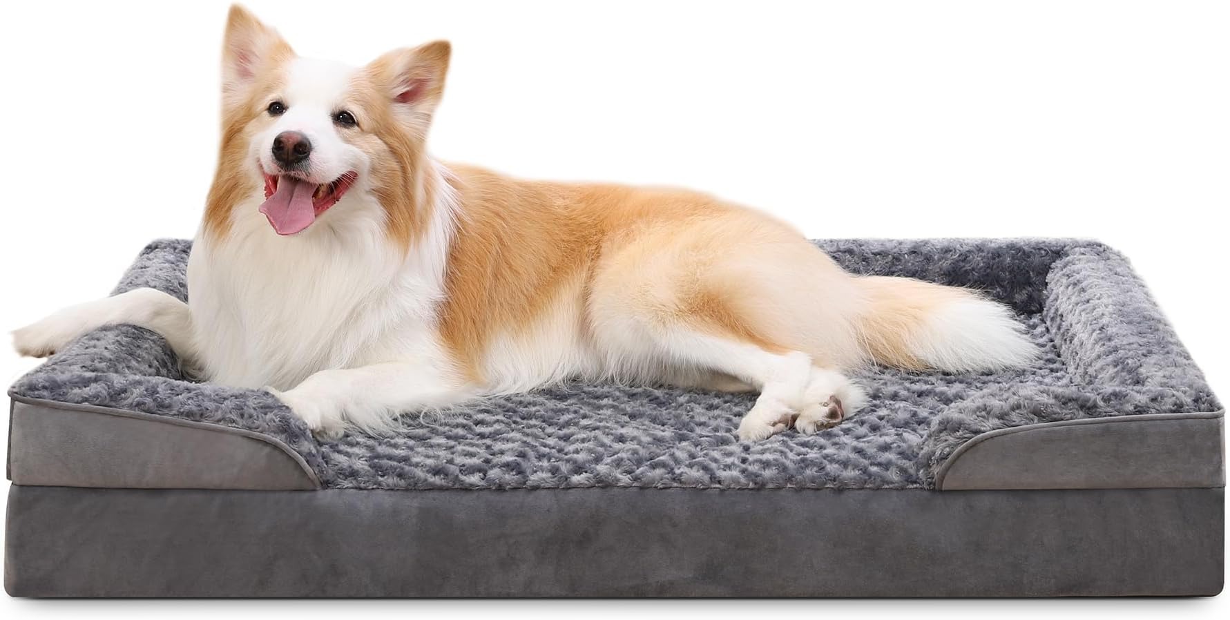 KSIIA Cuccia Cane Interno Grande Taglia, Divano per Cani Sfoderabile e Lavabile, Cuscino per Cani Ortopedica, Lettino per Cane con Fondo Antiscivolo, Grigio 105x70x18cm