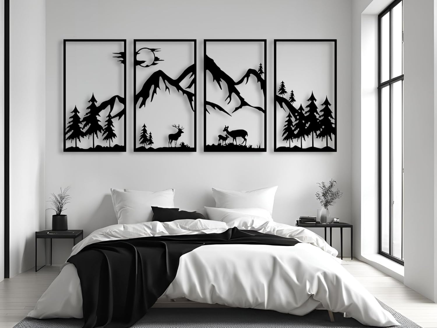 VAILLA Montagne Decorazione in legno, murale in legno, decorazione da parete in nero oro, immagini 3D, decorazione da parete per casa, ufficio, camera da letto, soggiorno (Montagne 12)