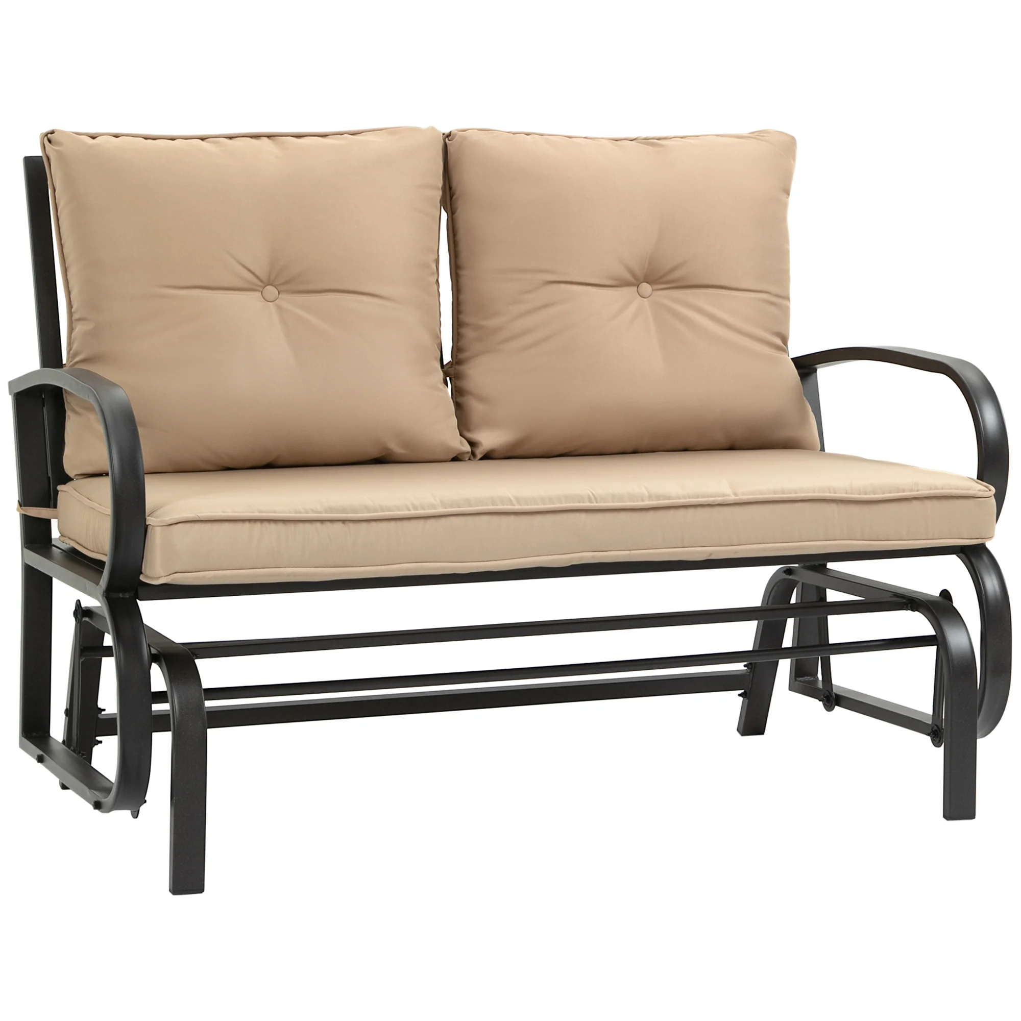 Easycomfort Panchina a Dondolo da Giardino per 2 Persone con Cuscini per Seduta e Schienale, 122x70x87cm, Khaki