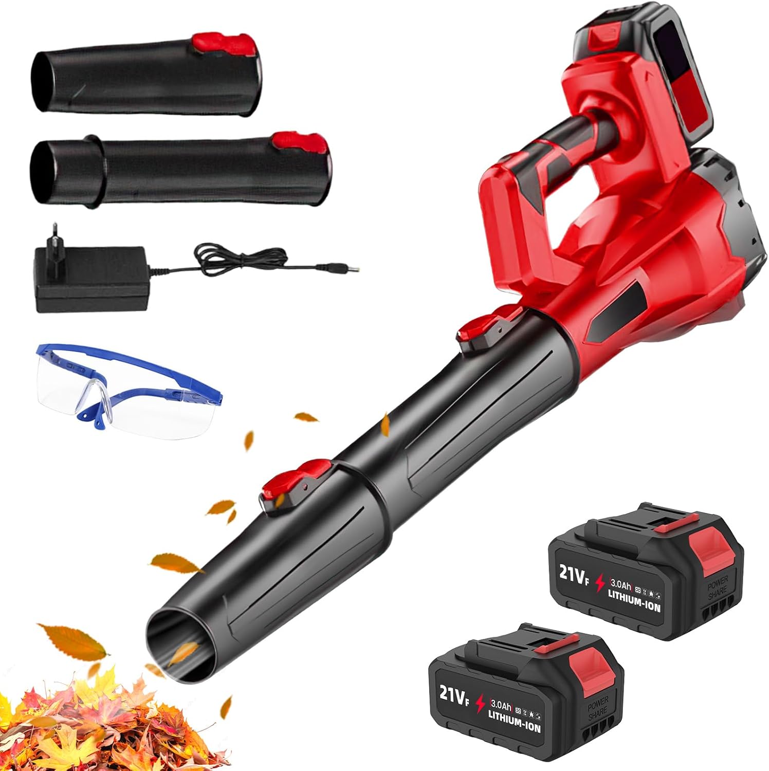 21V Battery Blower, Cordless Leaf Blower with Battery and Charger, 6 Speeds, 210km/h, Powerful Leaf Blower for Garden, Lawn Maintenance and Snow Removal