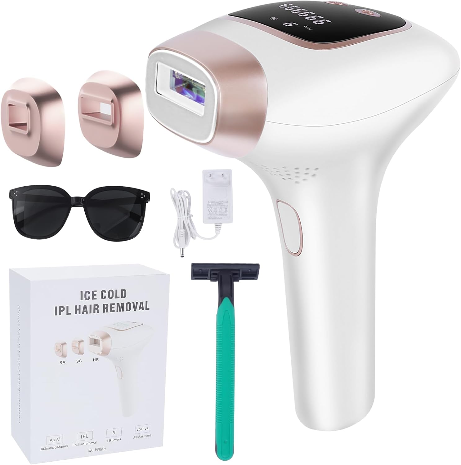 Hoapin Epilatore Luce Pulsata IPL con Raffreddamento, 3 in 1 HR/SC/RA, 9 Livelli di Energia, Epilatore Laser Efficiente per Donne, Viso, Ascelle, Gambe e Corpo