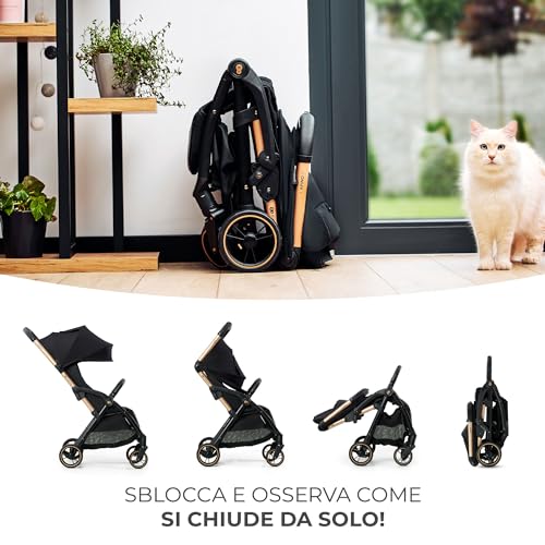 Kinderkraft APINO Passeggino Leggero fino 22 kg, Solo 7,5 Kg, Passeggino Da Viaggio, Pieghevole automatico, Schienale Regolabile In Posizione Sdraiata, Copertura Antipioggia, Nero : Prima infanzia