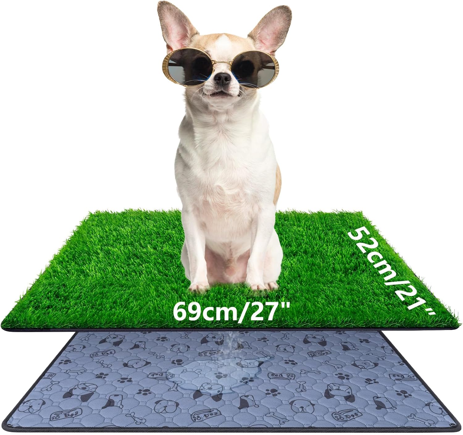Dog Litter Tray 69 x 52 cm with Artificial Grass, Highly Permeable for Puppies, Washable and Reusable for Indoor and Outdoor