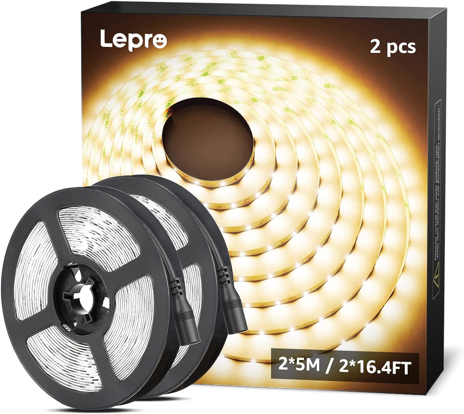 Lepro Striscia LED 5m 300 LED 2835, 16W 2300lm Luce Nastro Luminoso Bianco Caldo 3000K, Strisce LED 12V per Decorazione e Illuminazione Domestica, Magazzino, Negozio, ecc