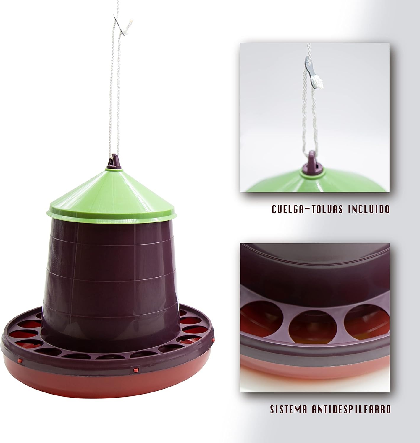 FINCA CASAREJO Mangiatoia + Abbeveratoio per Galline e Altro Pollame - Mangiatoia e Abbeveratoio in Plastica Riciclata per Pollaio Ecologico - capacità 2Kg/3L