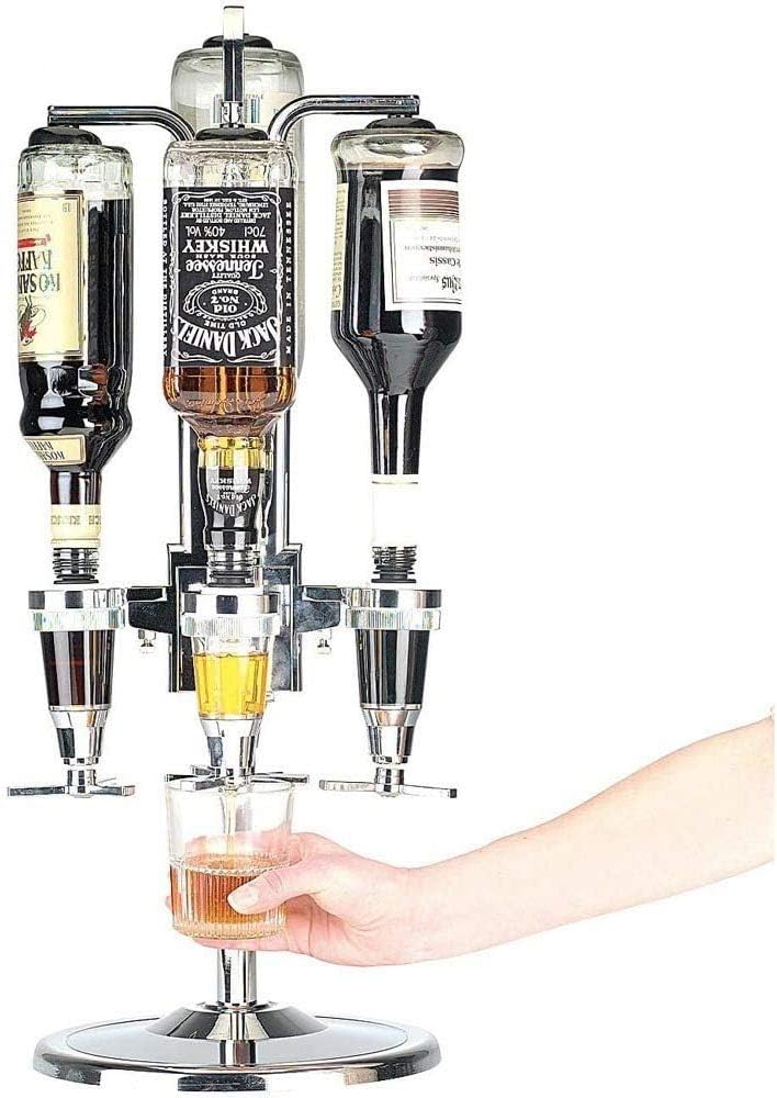 Bakaji Portabottiglie Spillatore Dosatore da Tavolo Tavola Birra Bevande Alcolici 4 Posti, telaio in Alluminio, base tonda, Bar Butler 4 Shot Dispenser