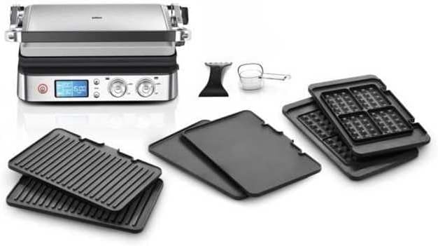 Braun MultiGrill 7 CG 7040, Griglia Elettrica con Controllo Elettronico, 2 Termostati Indipendenti, 3 Posizioni di Cottura, Piastre Lavabili in Lavastoviglie, 2000 W, Nero/Acciaio Inossidabile