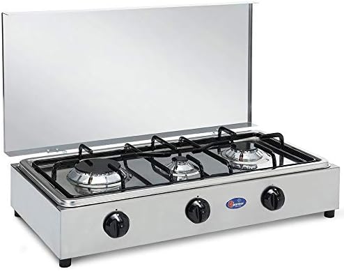 FORNELLO DA TAVOLO IN ACCIAIO PARKER 3 FUOCHI CON PIANO REMOVIBILE PER LA PULIZIA ALIMENTAZIONE GAS METANO PER USO ESTERNO FO300ACCGPm